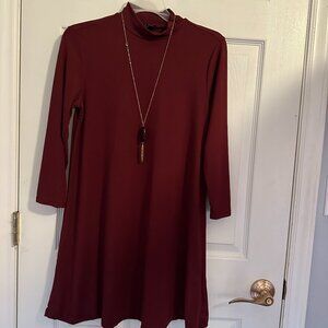 As U Wish Burgundy Flowy Mid Sleeve Dress with FREE ACCESSORY!